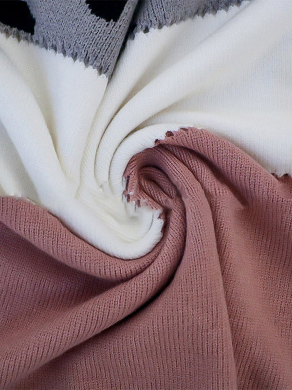 Leopard print round neck color block sweater autumn and winter new women’s knitwear