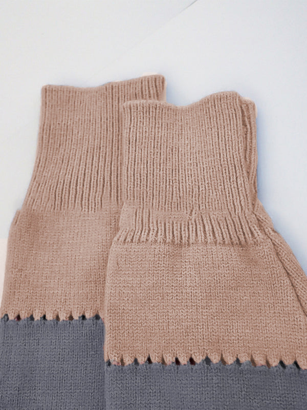 Leopard print round neck color block sweater autumn and winter new women’s knitwear