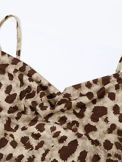 LEOPARD PRINT SLIP DRESS WITH BACKLESS DESIGN