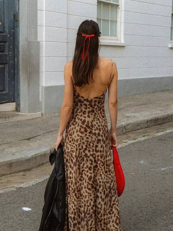 LEOPARD PRINT SLIP DRESS WITH BACKLESS DESIGN