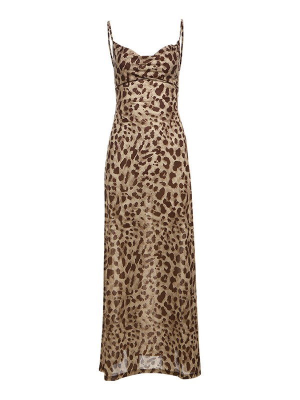 LEOPARD PRINT SLIP DRESS WITH BACKLESS DESIGN