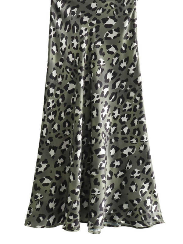 Leopard print two-tone hip skirt - Grey / S