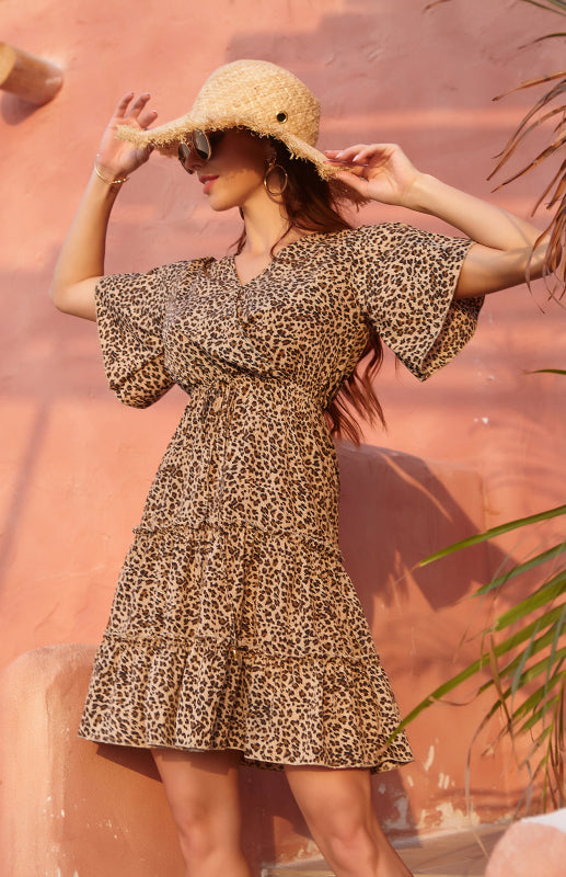 Leopard Print V-Neck Summer Dress