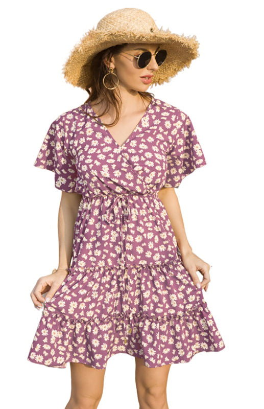 Leopard Print V-Neck Summer Dress - Pink / S