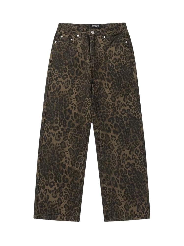 LEOPARD PRINT WIDE-LEG PANTS Y2K LEOPARD BAGGY FASHION