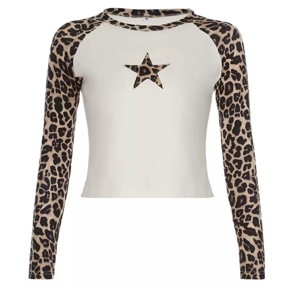 LEOPARD STAR RAGLAN TOP LEOPARD STAR GRAPHICS SHIRT