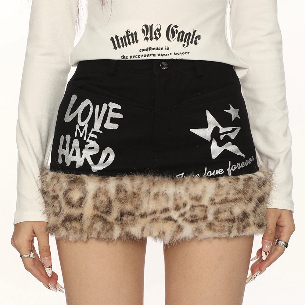 LEOPARD TRIM DENIM MINI SKIRT Y2K-INSPIRED