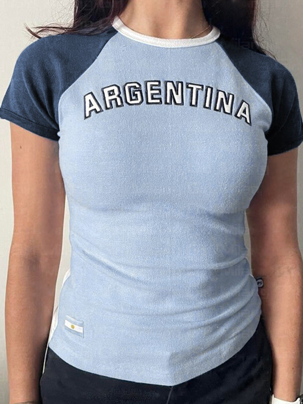 LIGHT BLUE ARGENTINA RAGLAN T-SHIRT - BLUE RAGLAN SHORT