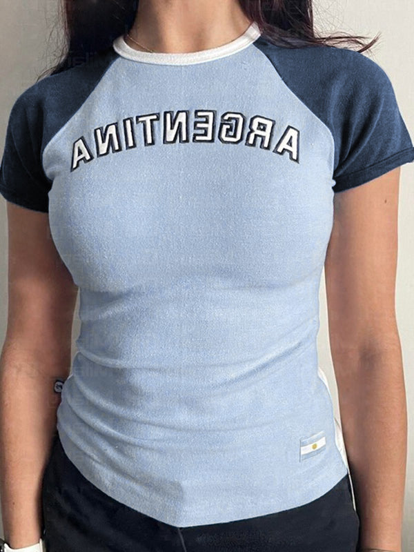 LIGHT BLUE ARGENTINA RAGLAN T-SHIRT - BLUE RAGLAN SHORT