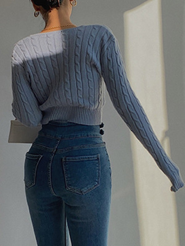 LIGHT BLUE CABLE KNIT CARDIGAN IN RETRO 2000S STYLE