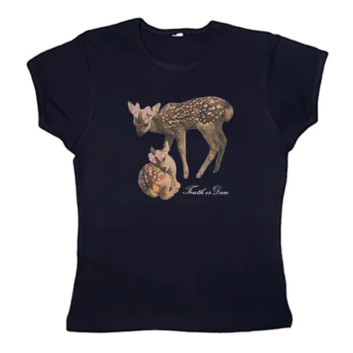 LIGHT BLUE CROP TOP WITH DEER AND DARE FAWN DESIGN