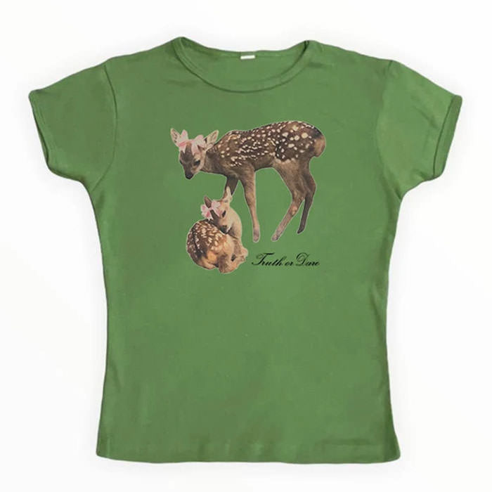 LIGHT BLUE CROP TOP WITH DEER AND DARE FAWN DESIGN