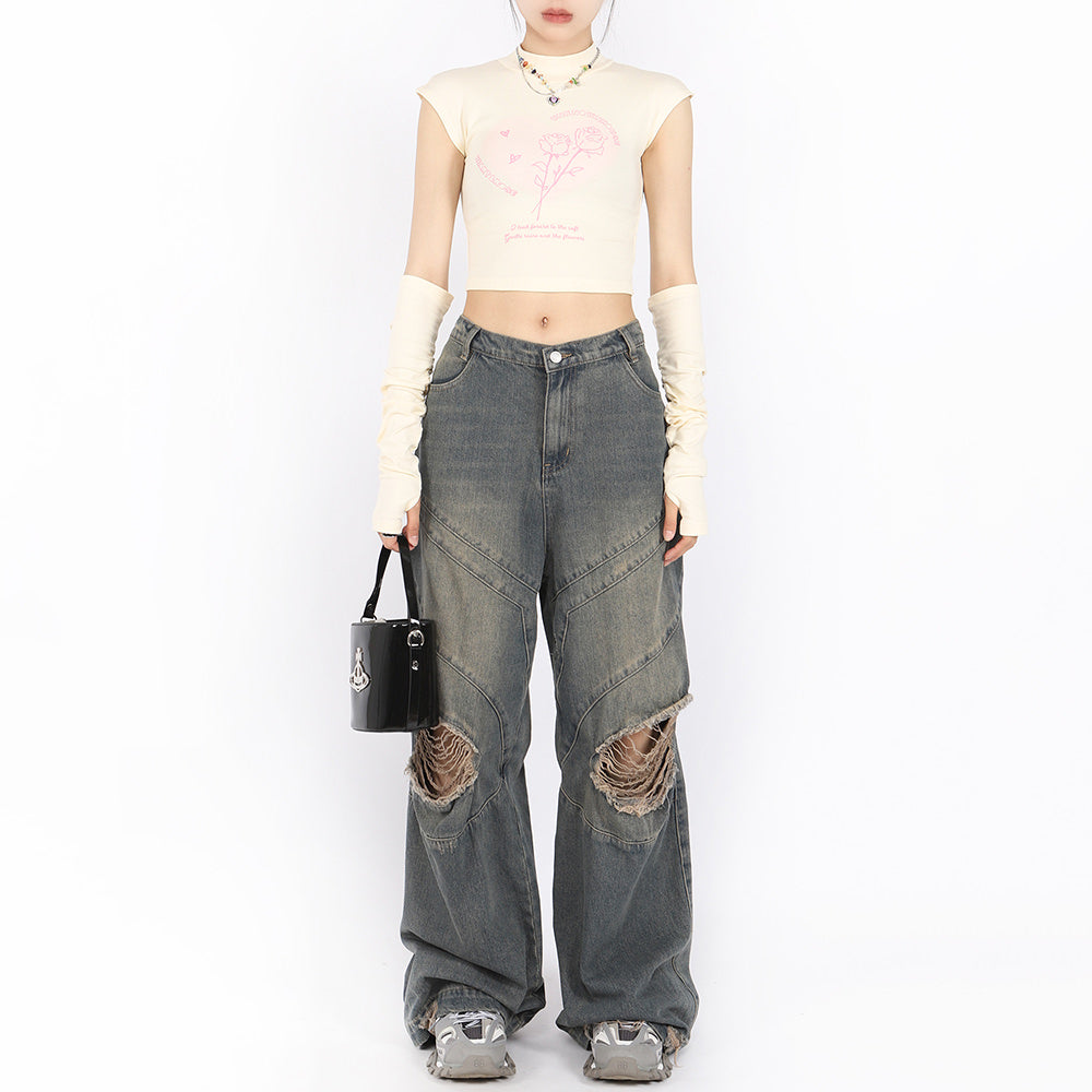 LIGHT BLUE CROP TOP WITH SLEEVES SOFT GIRL AESTHETIC