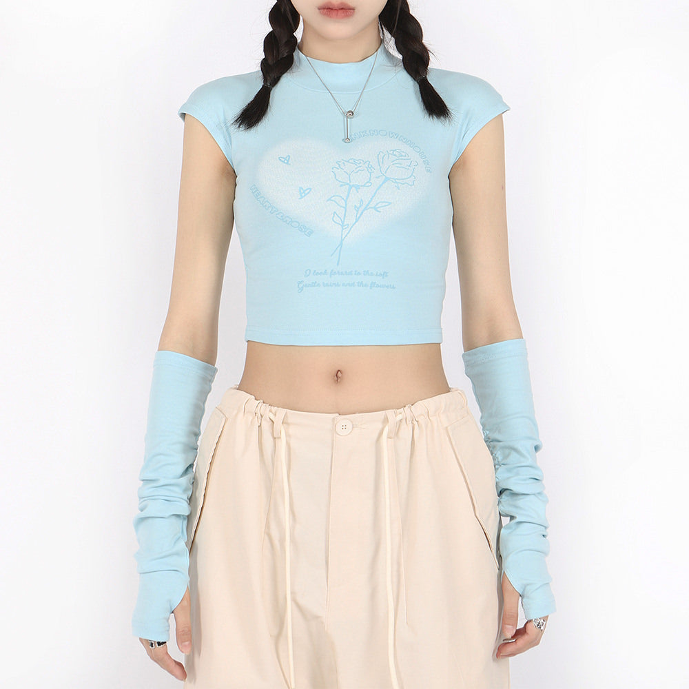 LIGHT BLUE CROP TOP WITH SLEEVES SOFT GIRL AESTHETIC
