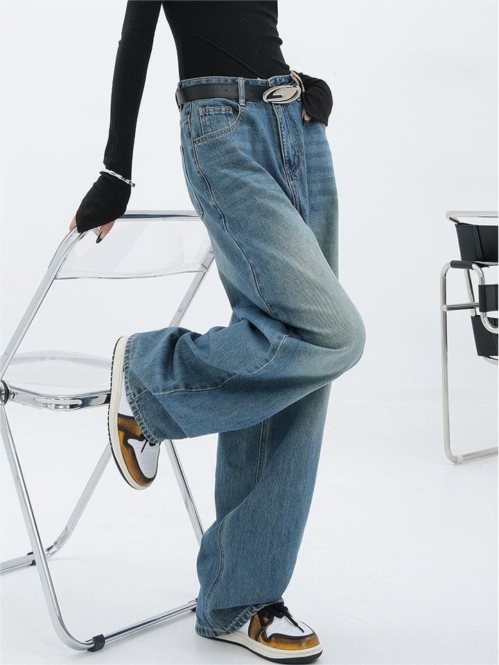 LIGHT BLUE DENIM BOYFRIEND FIT JEANS COTTON BLEND