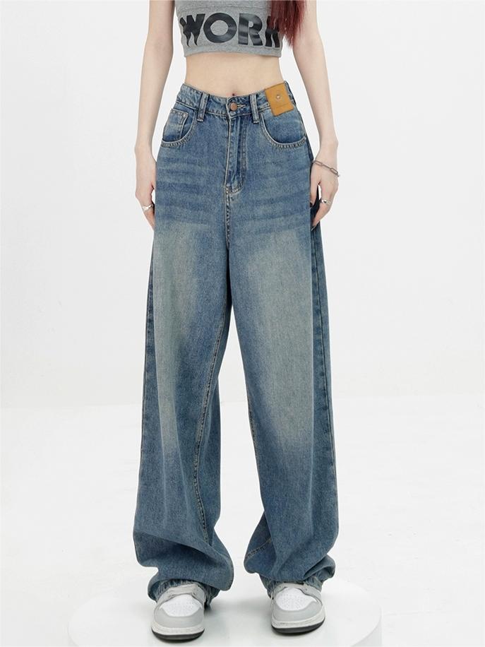 LIGHT BLUE DENIM BOYFRIEND FIT JEANS COTTON BLEND