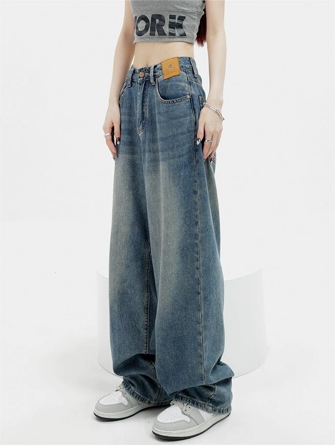 LIGHT BLUE DENIM BOYFRIEND FIT JEANS COTTON BLEND