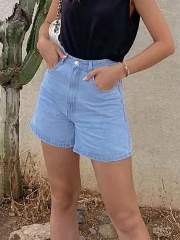 LIGHT BLUE DENIM SHORTS SLIM FIT COMFORTABLE FIT