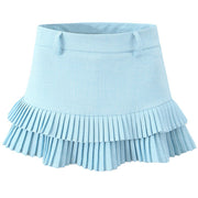 LIGHT BLUE DOUBLE PLEATED MINI SKIRT