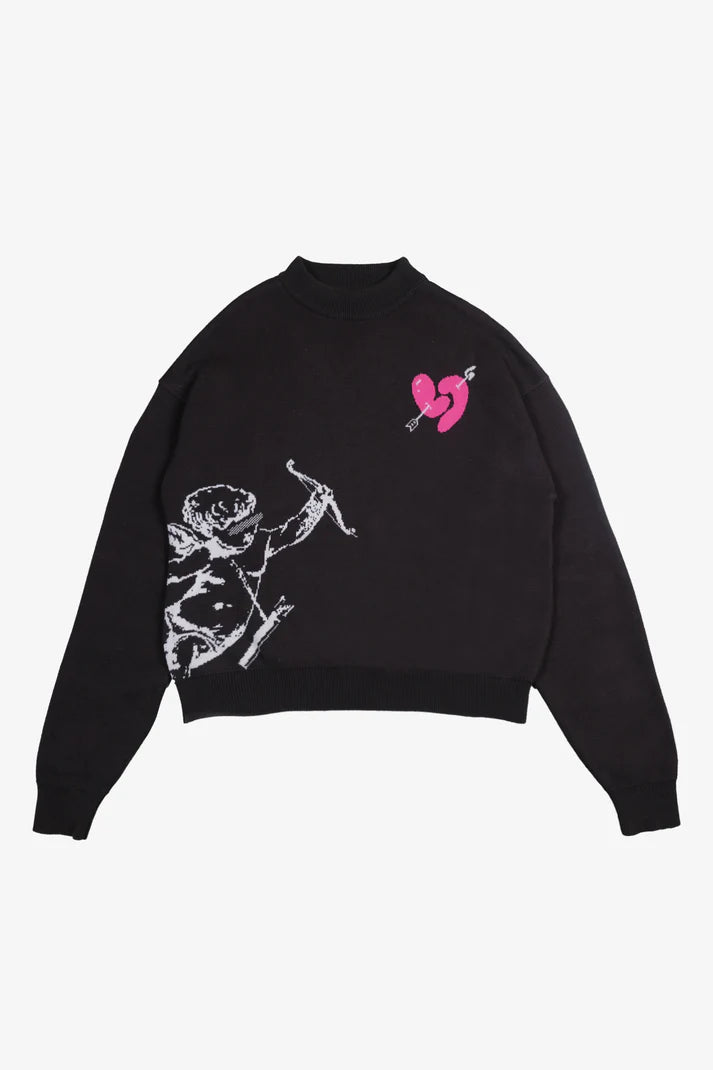 LIGHT BLUE KNITTED SWEATSHIRT WITH WHITE GRAPHIC - AMOR KNITTED SWEATER