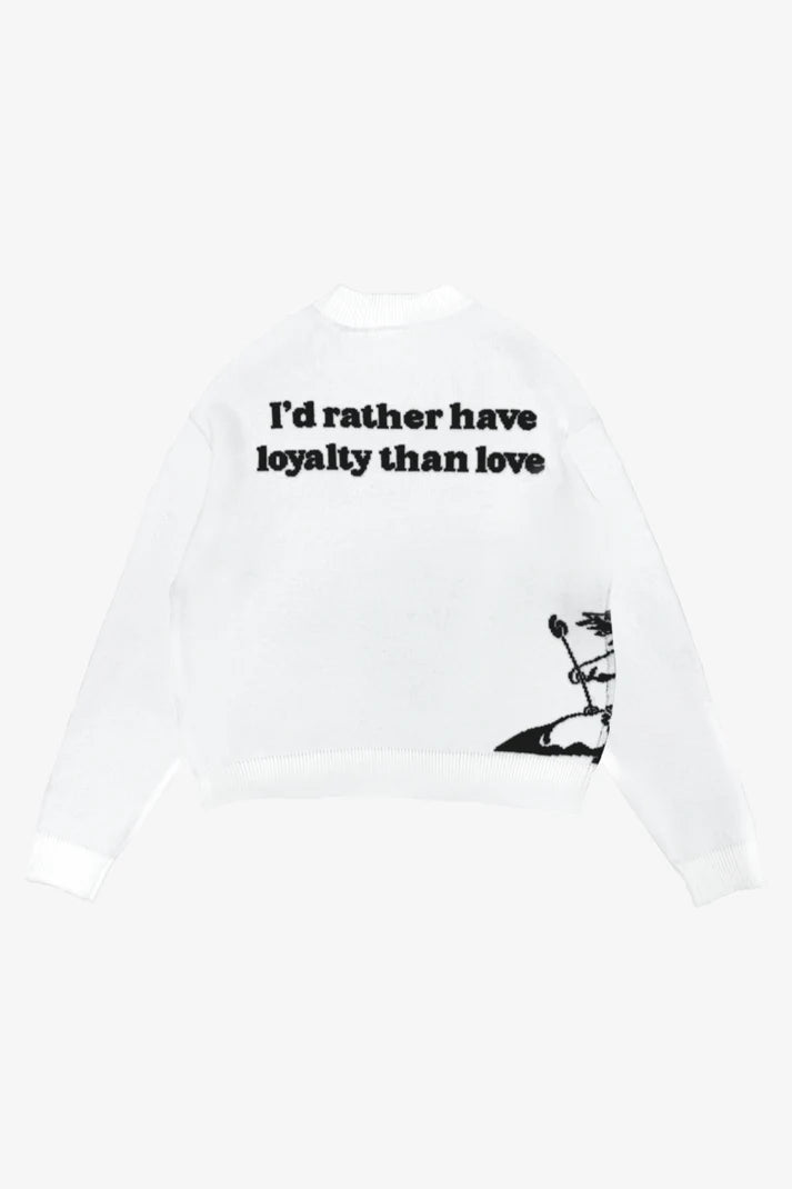 LIGHT BLUE KNITTED SWEATSHIRT WITH WHITE GRAPHIC - AMOR KNITTED SWEATER