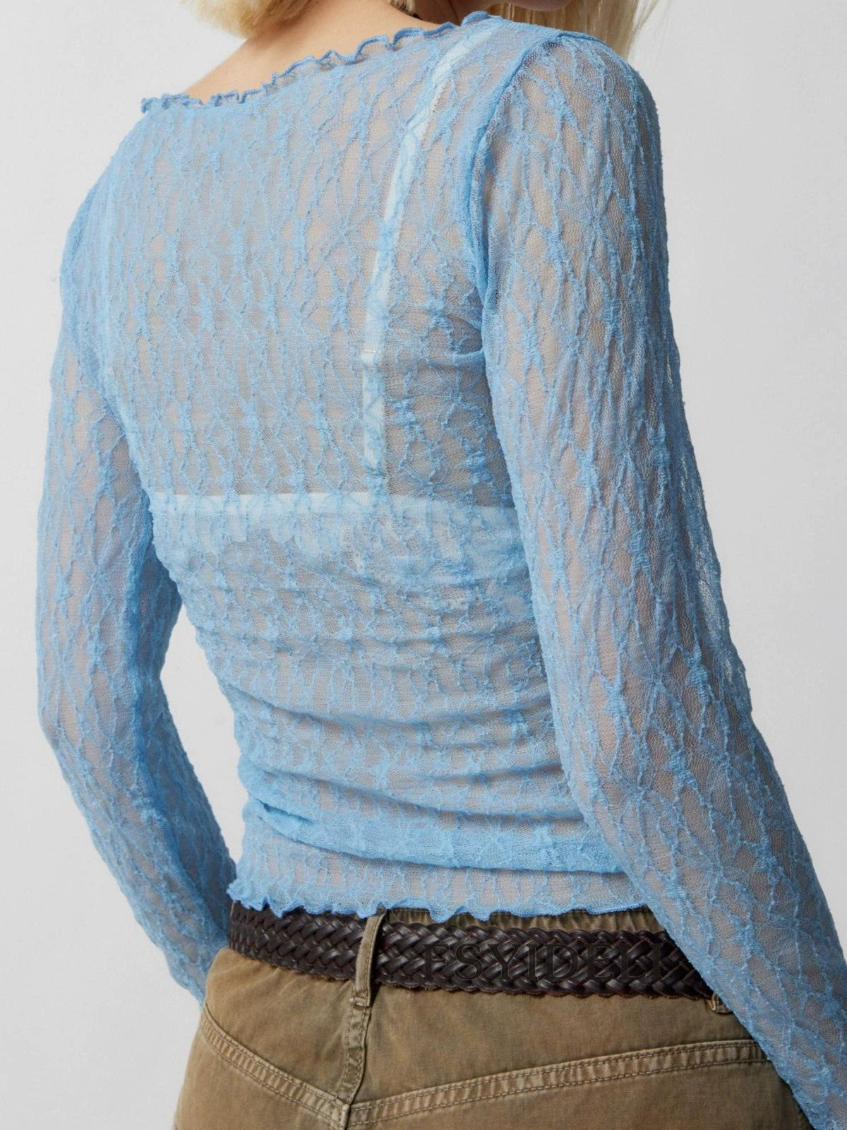 LIGHT BLUE LACE LONG-SLEEVED TOP VINTAGE PERSPECTIVE LACE