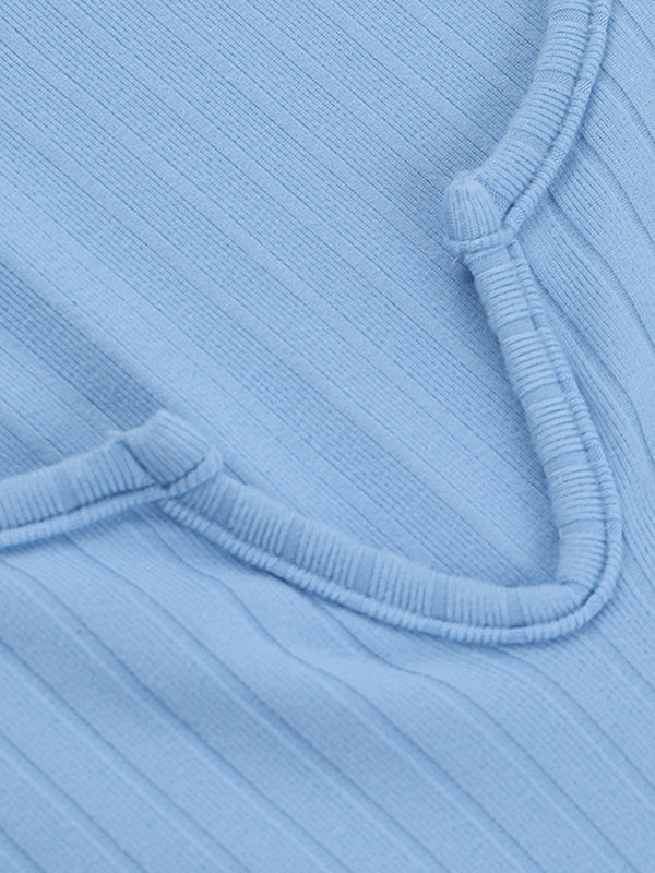 LIGHT BLUE RIBBED LONG-SLEEVE TOP CLASSIC SLIM FIT
