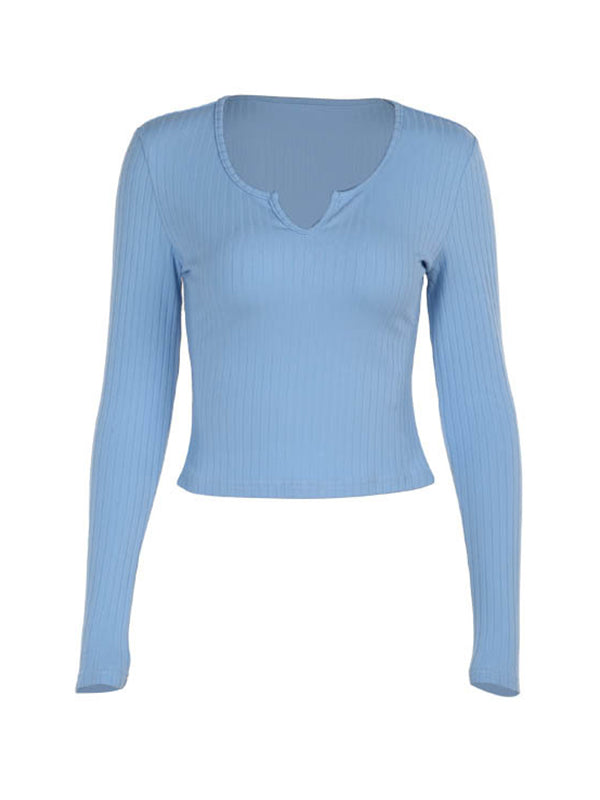 LIGHT BLUE RIBBED LONG-SLEEVE TOP CLASSIC SLIM FIT
