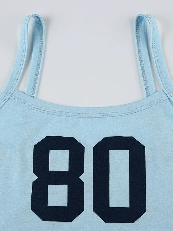 LIGHT BLUE TANK TOP WITH 80S DIGITAL PRINT Y2K STYLE CAMI