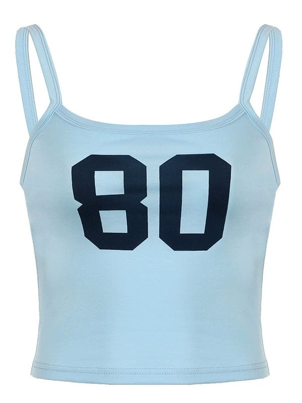 LIGHT BLUE TANK TOP WITH 80S DIGITAL PRINT Y2K STYLE CAMI