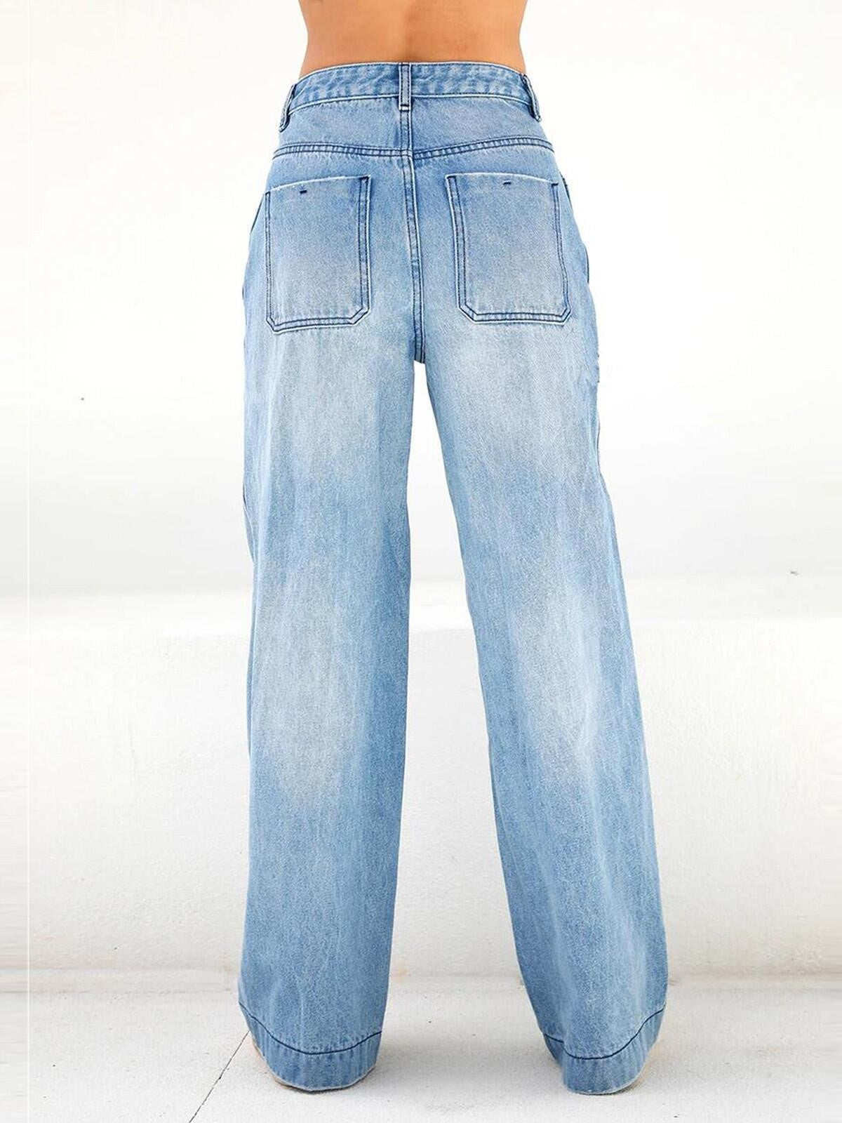 LIGHT BLUE WIDE-LEG JEANS - LOOSE FIT COTTON BLEND