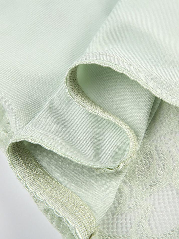 LIGHT GREEN LACE-TRIMMED CORSET TOP Y2K VINTAGE SLIM FIT