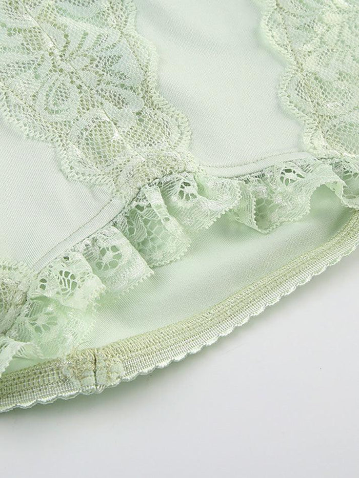 LIGHT GREEN LACE-TRIMMED CORSET TOP Y2K VINTAGE SLIM FIT