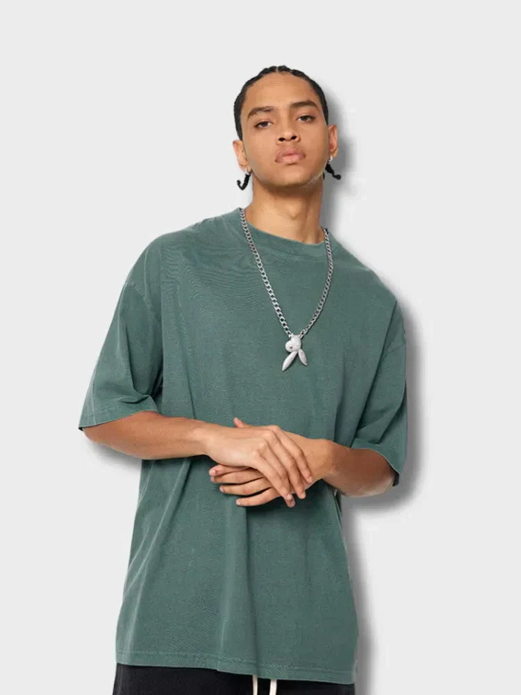 LIGHT WASHED TEE GREEN SHORT-SLEEVED T-SHIRT GSM LIGHT WASHED