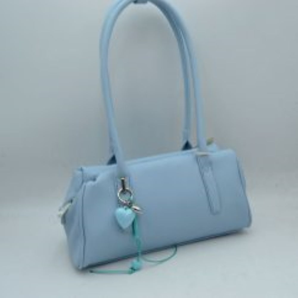 Classic Structured Shoulder Bag with Heart Charm Accent