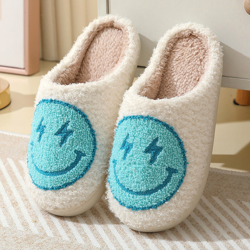 Lightning smiley face cotton slippers indoor home autumn and winter warm slippers - Clear blue / 36/37