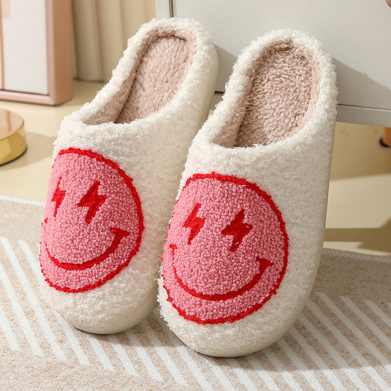 Lightning smiley face cotton slippers indoor home autumn and winter warm slippers - Pink / 36/37