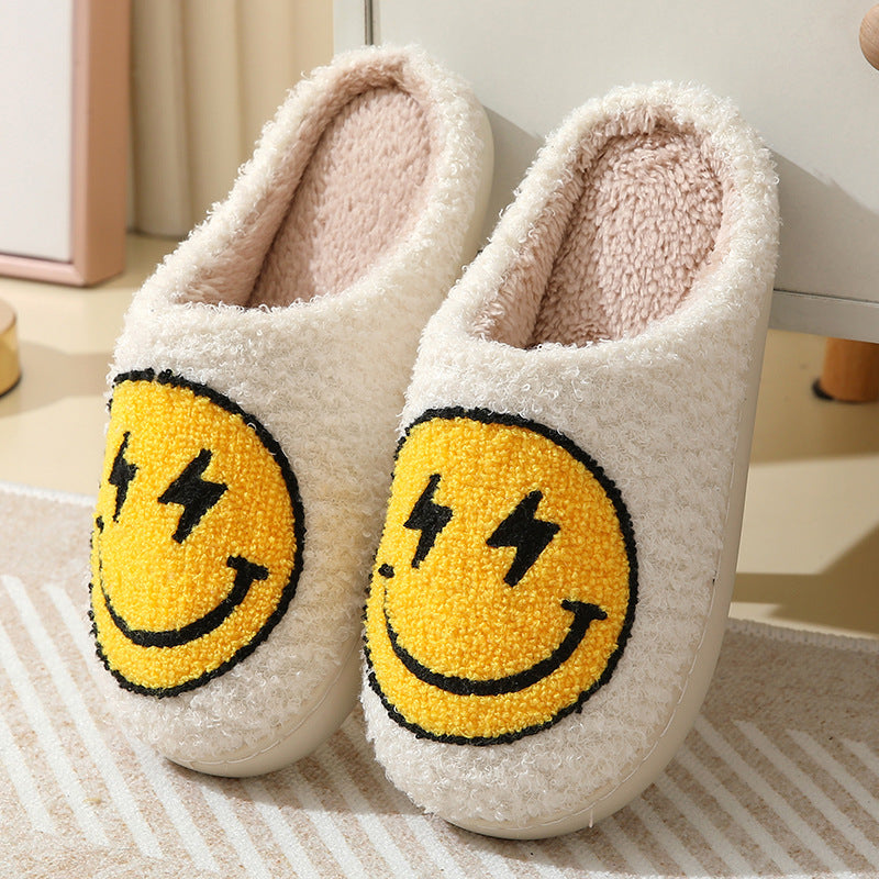 Lightning smiley face cotton slippers indoor home autumn and winter warm slippers - White / 40/41