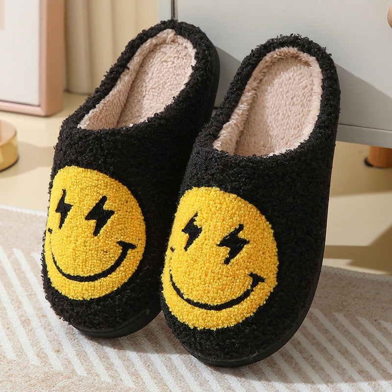 Lightning smiley face cotton slippers indoor home autumn and winter warm slippers - Black / 36/37