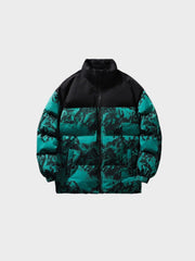 BLACK AND GREEN CLOUDS PUFFER JACKET - TRENDY PUFFER JACKET