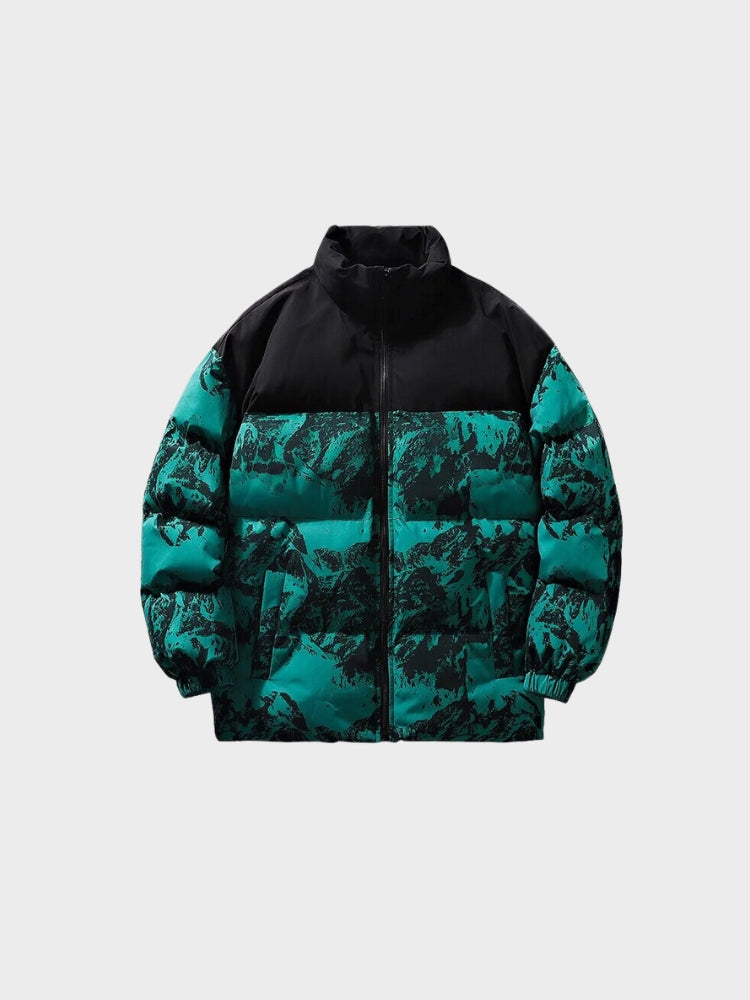 BLACK AND GREEN CLOUDS PUFFER JACKET - TRENDY PUFFER JACKET