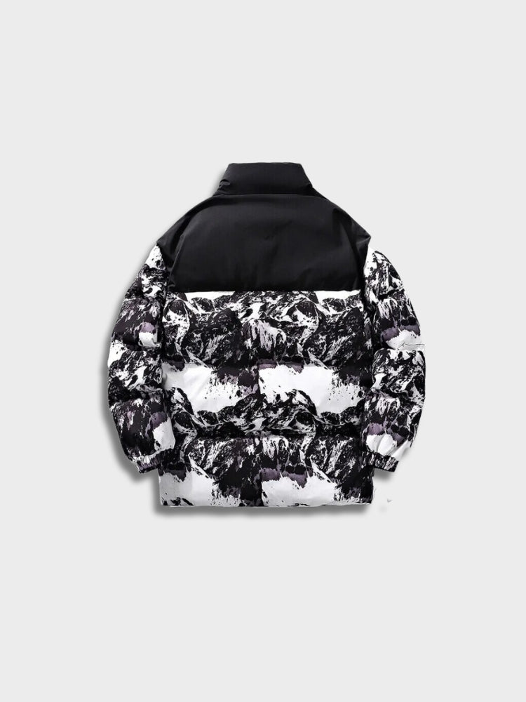 BLACK AND GREEN CLOUDS PUFFER JACKET - TRENDY PUFFER JACKET