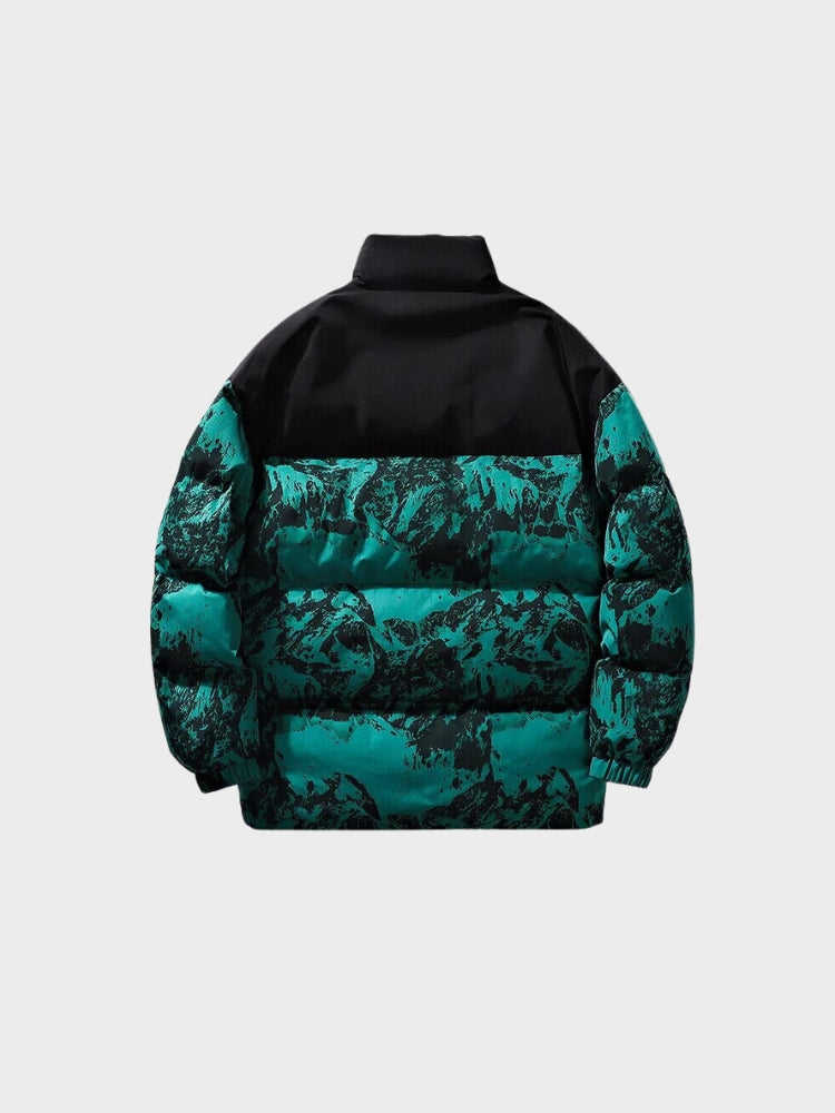 BLACK AND GREEN CLOUDS PUFFER JACKET - TRENDY PUFFER JACKET