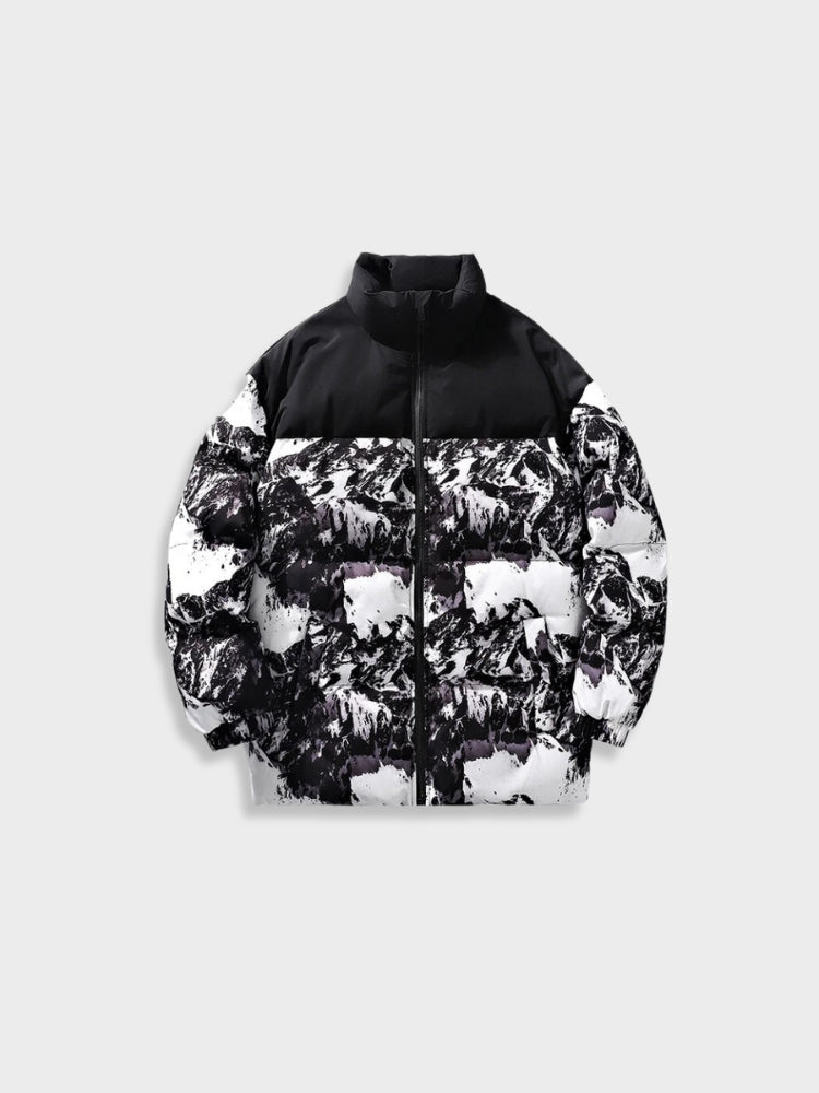 BLACK AND GREEN CLOUDS PUFFER JACKET - TRENDY PUFFER JACKET