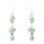 Linear Triple Stone Blue Turquoise and Sterling Silver Earrings