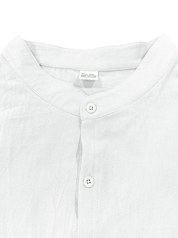Linen long-sleeved stand-up collar breathable casual men’s shirt