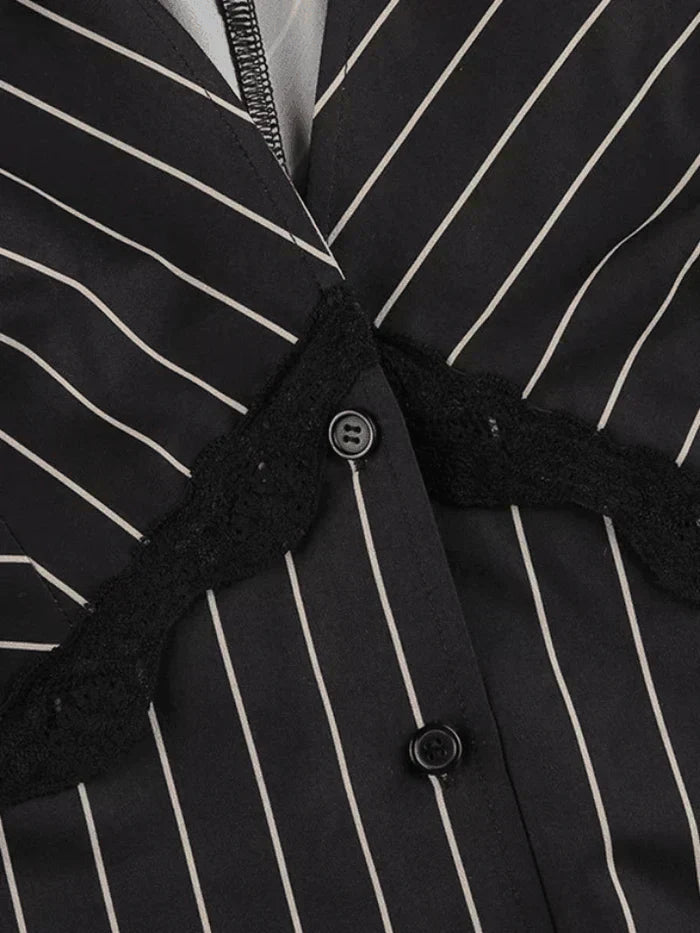 LONG SLEEVE BLOUSE VINTAGE STRIPED LONG SLEEVE BLACK AND WHITE