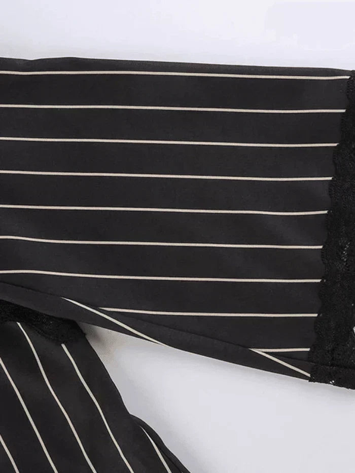 LONG SLEEVE BLOUSE VINTAGE STRIPED LONG SLEEVE BLACK AND WHITE