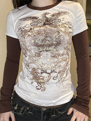 LONG SLEEVE GRAPHIC TEE WITH CONTRAST COLOR GOTHIC PRINT