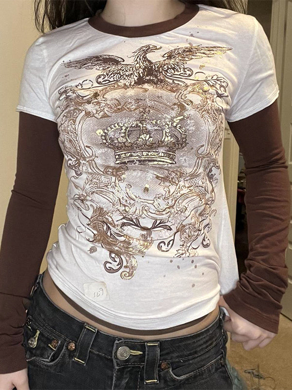 LONG SLEEVE GRAPHIC TEE WITH CONTRAST COLOR GOTHIC PRINT